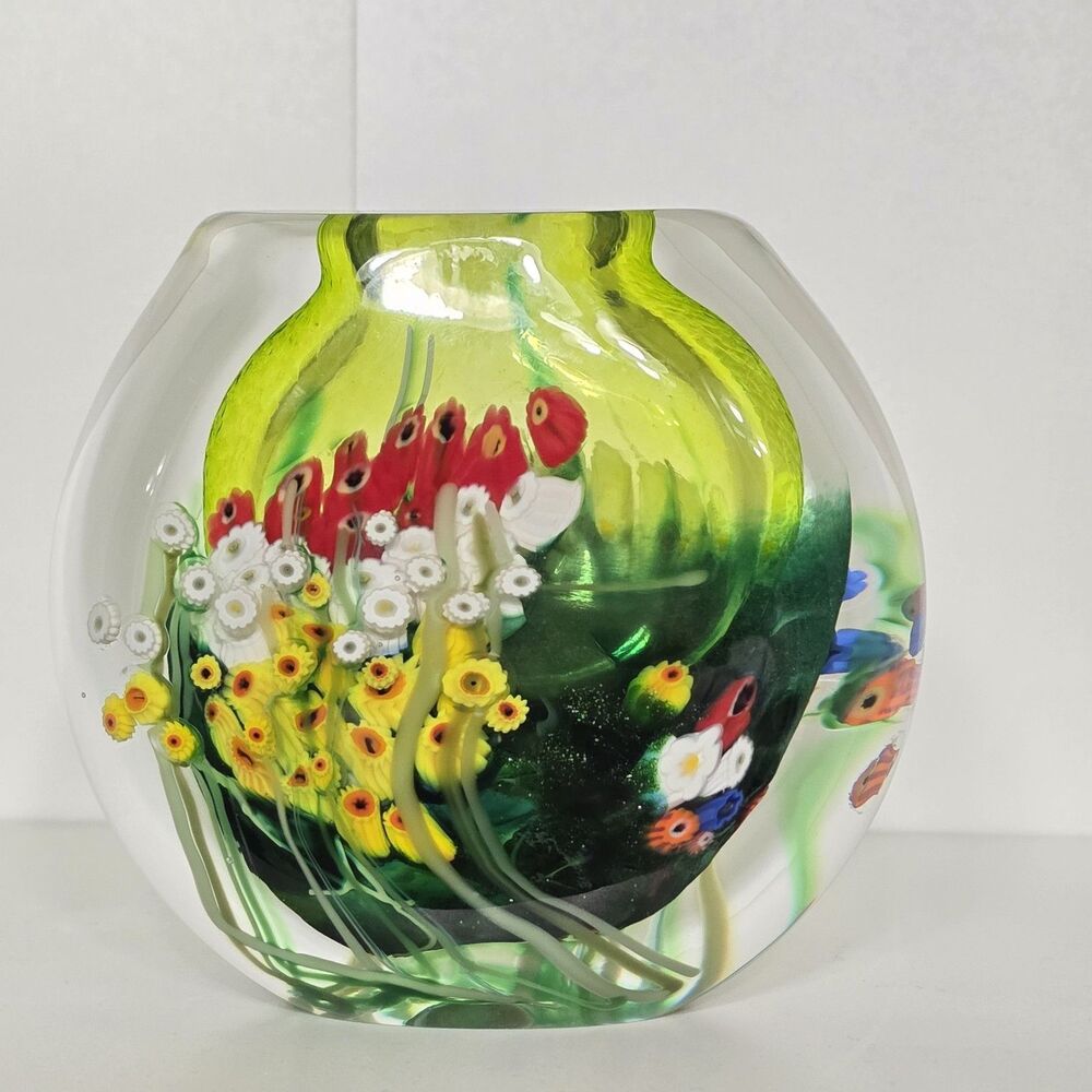 Art Glass Vase Signed Shawn Messenger Millefiori Murrini Flower Vase